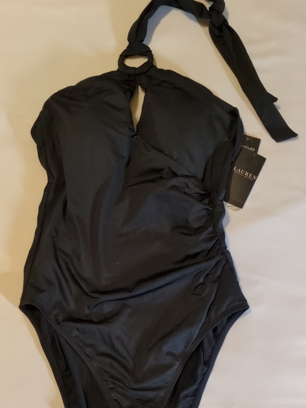 Ralph Lauren Black Halter Ring One-Piece Swimsuit 10